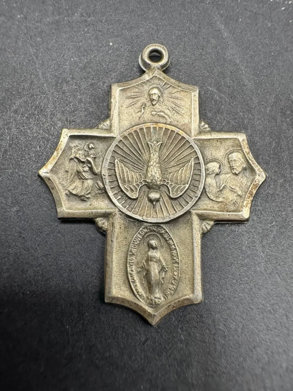 Vtg Regina 925 Sterling Silver Catholic Saint 4-Way Cross Medal Pendant 1.02